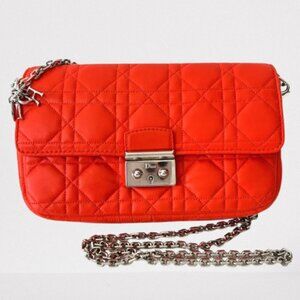 Rare Dior Miss Dior Promenade Pouch WOC Vermillion Lambskin Cannage Quilted